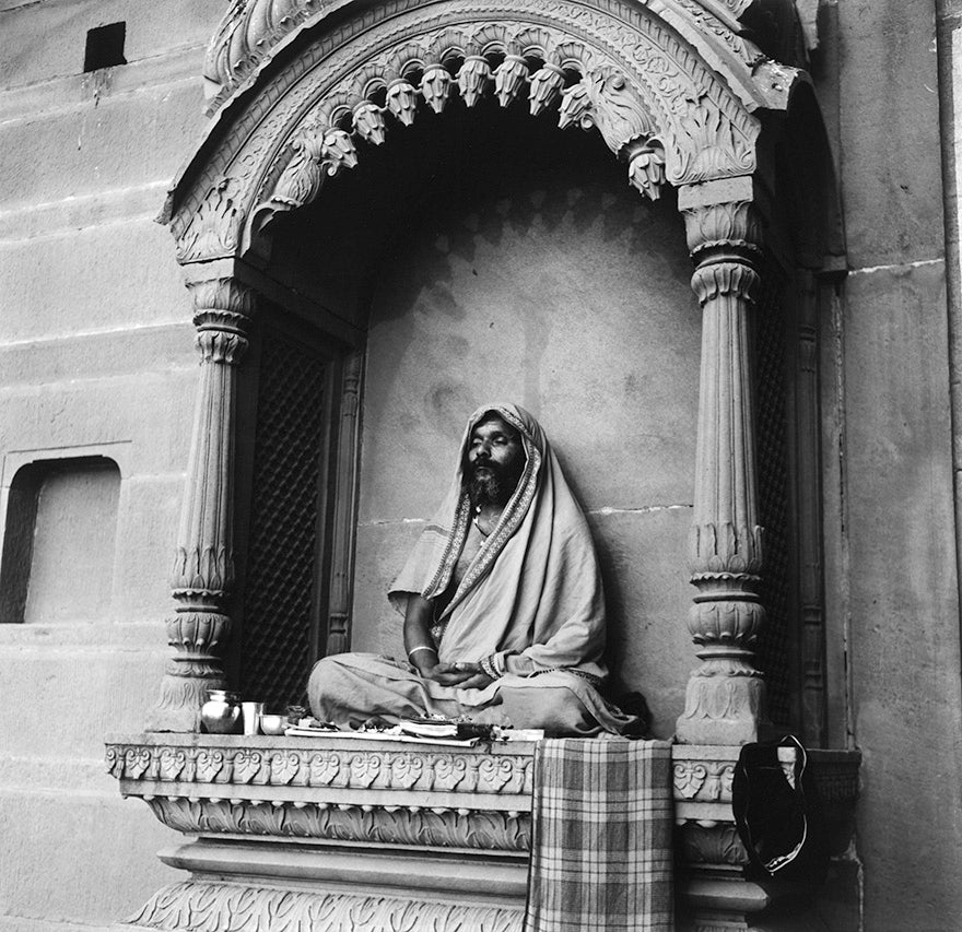 Black and white Varanasi meditation saddhu India