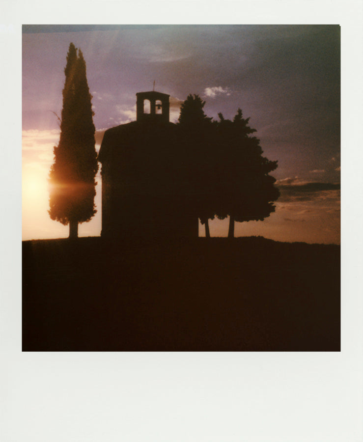 Polaroid coucher de soleil Vallée d'orcia Toscane Italie